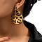 Leopard Print Alloy Dangle Stud Earrings, Golden, Teardrop, 69x45mm