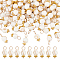 100Pcs Natural Freshwater Shell Charms, with Golden Tone Alloy & Brass Findings, Round, Old Lace, 12.5x6mm, Hole: 3mm