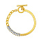 304 Stainless Steel Chain Bracelets, with Glass & Toggle Clasp, for Women, Clear, 4-3/4 inch(12cm)