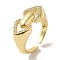 Rack Plating Brass Micro Pave Clear Cubic Zirconia Cuff Ring, Heart Open Ring for Women, Cadmium Free & Lead Free, Long-Lasting Plated, Real 18K Gold Plated, Adjustable