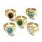Ion Plating(IP) 304 Stainless Steel Open Cuff Rings, Synthetic Malachite & Turquoise Oval Finger Rings for Women Men, Real 18K Gold Plated, Adjustable