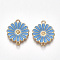 Alloy Links connectors, Cadmium Free & Lead Free, with Enamel, Flower, Light Gold, Cornflower Blue, 23x18x2mm, Hole: 1mm