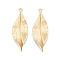 Rack Plating Alloy Big Pendants, Leaf Charms, Lead Free & Nickel Free & Cadmium Free, Golden, 48x16x1mm, Hole: 1.8mm
