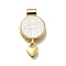 Brass Pave Natural White Shell Flat Round with Heart Pendants, Cadmium Free & Lead Free, Rack Plating, Long-Lasting Plated, Real 18K Gold Plated, 22.5x12x3mm, Hole: 2mm