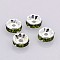 Brass Grade A Rhinestone Spacer Beads, Straight Flange, Rondelle, Silver, Olivine, 6mm, Hole: 1mm