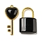 Natural Obsidian Pendants, Heart Key & Lock Charms with Golden Plated Alloy Findings, 32.5~38x20~17x6~7mm, Hole: 1.8~2mm, 2pcs/set