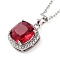 Square Brass Pave Cubic Zirconia Pendant Necklaces for Women, 304 Stainless Steel Cable Chain Necklaces, Stainless Steel Color, FireBrick, 17.72 inch(45cm)