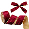 Single Face Velvet Wired Ribbon, Gold Edged Polyester Back Ribbon, for Bowknot Making, Dark Red, 2 inch(50mm), about 9m