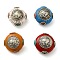 Handmade Tibetan Style Beads, with Synthetic Turquoise & Imitation Beeswax & Brass Findings, Flat Round, Mixed Color, 27~28.5x27~29x18.5~19mm, Hole: 1.5~1.6mm