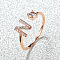 Brass Micro Pave Cubic Zirconia Cuff Rings for Women, Open Rings, Rose Gold, Letter N, Inner Diameter: 16~19mm