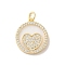 Brass Micro Pave Clear Cubic Zirconia Pendants, Cadmium Free & Nickel Free & Lead Free, with Shell & Jump Ring, Flat Round with Heart, Real 18K Gold Plated, 18x16x3mm, Hole: 3mm