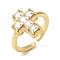 Cross Brass Micro Pave Clear Cubic Zirconia Open Cuff Rings, for Women, Lead Free & Cadmium Free, Real 18K Gold Plated, 11.5mm, Adjustable
