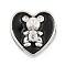 Brass Micro Pave Cubic Zirconia Slide Charms, Long-Lasting Plated, Bear with Enamel Heart, Platinum, 15x15x6.5mm, Hole: 4x1.5mm