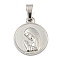 Non-Tarnish 304 Stainless Steel Pendants, Religious Theme Charm, Flat Round with Virgin Mary, Stainless Steel Color, 18.5x15x2.5mm, Hole: 5x3mm