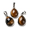 Natural Tiger Eye Pendants, Teardrop Charms with Platinum Plated Brass Snap on Bails, 24x15x7.5mm, Hole: 4x8mm