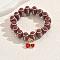 Punk Stainless Steel Charm Bracelets, Acrylic Rugby Beaded Stretch Bracelets for Women, Cherry, Inner Diameter: 2 inch(5cm)~2-3/4 inch(7cm)