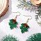 Christmas Handmade Glass Seed Beads Dangle Earrings, with 304 Stainless Steel Earring Hooks, Holly Leaf, Golden, 44x21mm