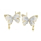 Brass with Enamel with Cubic Zirconia with Crystal Stud Earring with 925 Sterling Silver Pins, Cadmium Free & Nickel Free & Lead Free, Butterfly, Real 18K Gold Plated, 24x21mm, Pin: 0.5mm