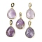 Natural Amethyst Faceted Teardrop Pendants, Rack Plating Brass Micro Pave Clear Cubic Zirconia Charms, Golden, 27x20x6.5mm, Hole: 6.5x4.5mm