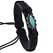 PU Leather Cord Adjustable Bracelets, with Horse Eye, Alloy Flower Link Bracelets for Men, Black, Inner Diameter: 2-1/8~2-3/4 inch(5.5~7cm)