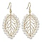 Shell Pearl Dangle Earrings, Brass Hollow Leaf Drop Earrings, Golden, 54x27mm