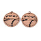 Wood Pendants, Printed, with Iron Ring, Ball Games, Baseball, 38.5x39.5x2mm, Hole: 5mm
