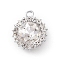 Alloy Rhinestone Pendants, Flat Round Charms, Platinum, Crystal, 19x15.5x6mm, Hole: 2mm