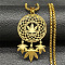 201 Stainless Steel Woven Web/Net with Leaf Pendant Necklaces, Golden, 23.50 inch(59.7cm)