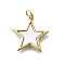 Star Shape Brass Pendants, with Shell and Jump Rings, Real 16K Gold Plated, 18.5x18x2.5mm