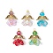 Glass Seed Beaded Angel Pendants, with Antique Golden Alloy Wings, Mixed Color, 26.5x17.5x16.5mm, Hole: 3.5x2.5mm