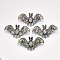Abalone Shell/Paua Shell Brooches/Pendants, with Alloy Findings and Resin Bottom, Rhinestone, Bat, Antique Silver, Colorful, 37x68.5x13mm, Hole: 5x4mm, Pin: 0.7mm