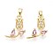 Brass Micro Pave Cubic Zirconia Pendants, Flower, Real 16K Gold Plated, 16.5~17x15~16x3mm, Hole: 2.5x5mm