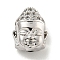 Brass Micro Pave Clear Cubic Zirconia Beads, Cadmium Free & Nickel Free & Lead Free, Buddha Head, Platinum, 11x8.5x6mm, Hole: 1.2mm