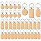 30Pcs 3 Style Rectangle/Flat Round Wooden Blank Engravable Tags Keychain, with Iron Rings, Moccasin, 40~53x40~32x7mm, 10pcs/style
