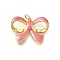 Brass Enamel Pendants, with Jump Ring, Cadmium Free & Nickel Free & Lead Free, Bowknot Charms, Hot Pink, 16x23x5mm, Hole: 3.2mm