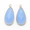 Natural White Jade Pendants, with Golden Tone Brass Findings, Faceted, teardrop, Dyed, Light Sky Blue, 32.5~33x16x6mm, Hole: 2.5mm