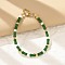 304 Stainless Steel Beaded Bracelets for Women, Column, with Glass & Steel & Plastic Imitation Pearl Beads, Dark Green, 7-3/8 inch(18.7cm)