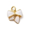 Brass Enamel Charms, Bowknot Charm, with Jump Ring, Cadmium Free & Lead Free, Rack Plating, Long-Lasting Plated, Real 18K Gold Plated, White, 11x11.5x4mm, Hole: 3.5mm