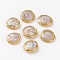 Natural Pearl Beads, with Golden Brass Edge, Flat Round, 22.2~25x6.1~6.9mm, Hole: 0.6~0.8mm
