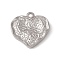 Non-Tarnish 304 Stainless Steel Pendants, Textured, Heart Charm, Stainless Steel Color, 17x18x3.5mm, Hole: 1.6mm