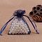 Organza Jewellery Storage Pouches, Wedding Favour Party Mesh Drawstring Gift Bags, Rectangle, Midnight Blue, 9x7cm