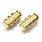 3-Strands Brass Magnetic Slide Lock Clasps, Nickel Free, 6-Hole, Tube, Golden, 19.5x10.5x6.5mm, Hole: 1.4mm