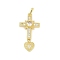 Brass Micro Pave Cubic Zirconia Pendants, Cross with Heart, Lead Free & Cadmium Free, Long-Lasting Plated, Rack Plating, Real 18K Gold Plated, 36.5x18x4.5mm, Hole: 3.5x6.5mm