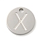 Non-Tarnish 304 Stainless Steel Pendants, Laser Cut, Flat Round with Letter Charm, Stainless Steel Color, Letter X, 10x1mm, Hole: 1.4mm