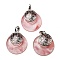 Cherry Quartz Glass Pendants, Spiritual Charms, with Platinum Tone Brass Findings, Flat Round with Flower of Life/Sacred Geometry, 32~32.5x28~30x7~7.5mm, Hole: 5x8mm