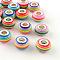 Resin European Beads, Large Hole Beads, with Silver Plated Brass Double Cores, Stripe, Rondelle, Mixed Color, 14x8~8.5mm, Hole: 5mm