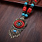 Ethnic Style Alloy & Wood & Resin Pendant Necklaces, Antique Silver, Flat Round, Red, 22.83 inch(58cm)