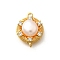 Brass Clear Cubic Zirconia Flat Round Links Connector Charms, Cadmium Free & Nickel Free & Lead Free, with Natural Freshwater Pearl, Real 18K Gold Plated, 14.5x11x5.5mm, Hole: 1mm