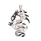 304 Stainless Steel Pendants, with Rhinestone, Dragon Charm, Black & Stainless Steel Color, 41x32x2.5mm, Hole: 9.5x5.5mm