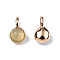 Natural Prehnite Charms, with Light Gold Plated Brass Findings, Round, 11.5x6.5x5mm, Hole: 2mm